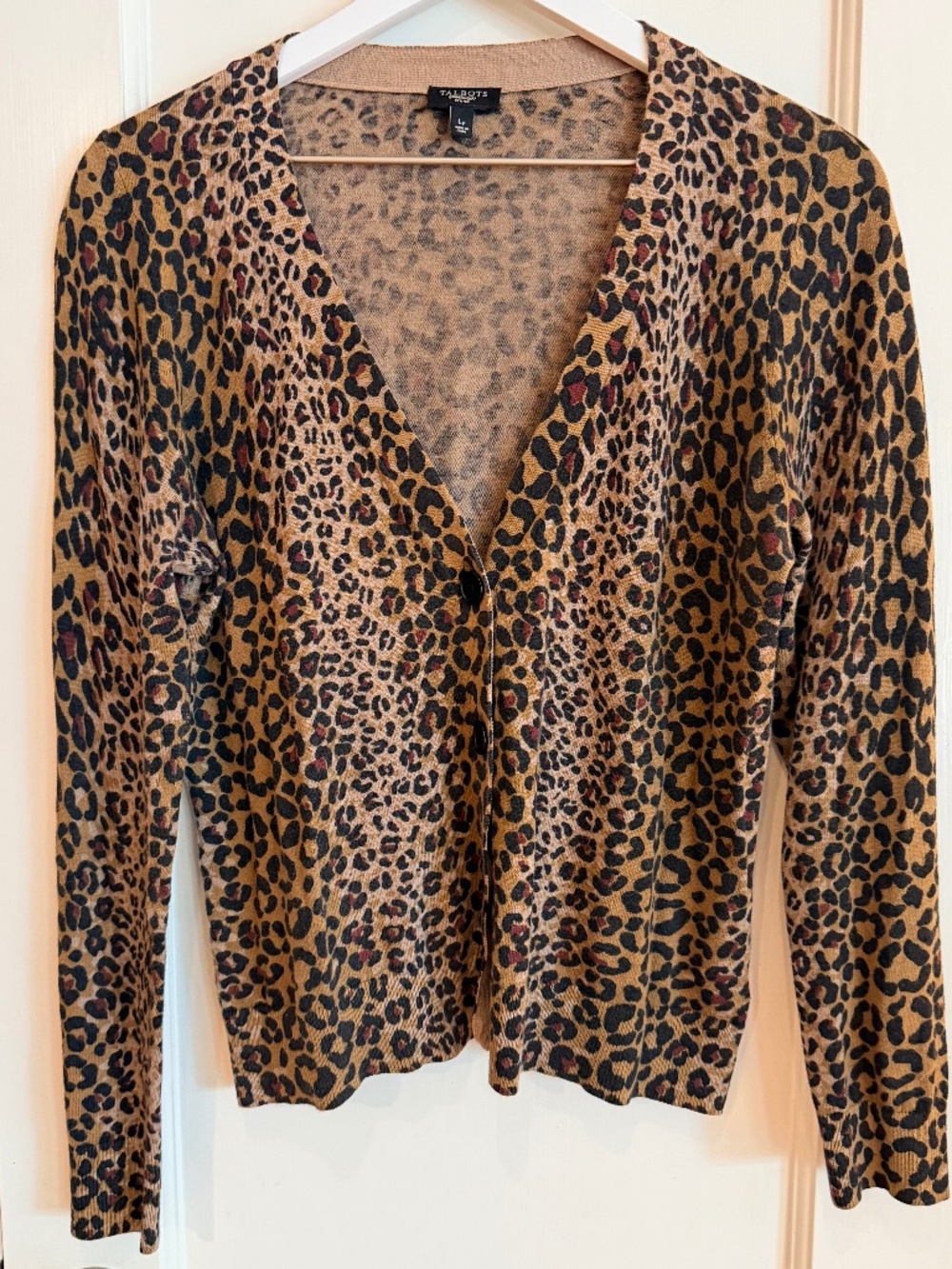 Women's V Neck Cardigan Leopard Print Large Petite